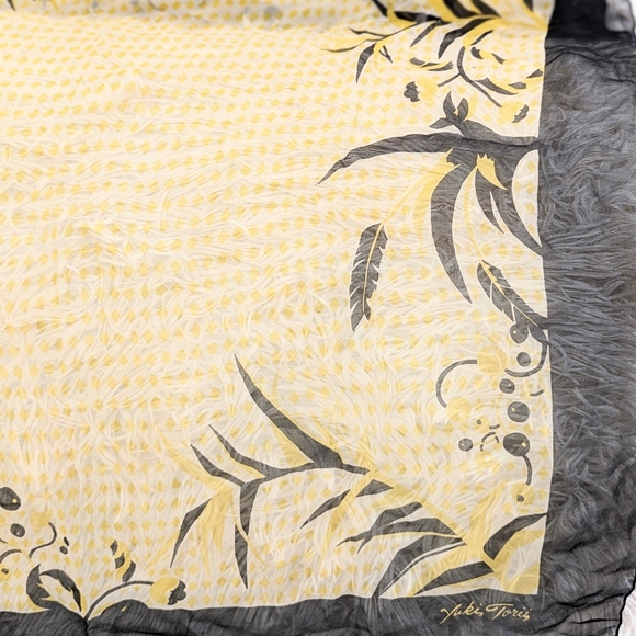 Yuki Torii Silk Yellow Black Floral Plant Scarf - Picture 3 of 4